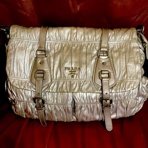 Prada, leather silver metallic carry-on bag
